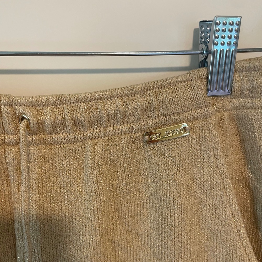 St. John Sport Gold Metallic Knit Wide Leg Cropped Drawstring Lounge Pants - Picture 2 of 3